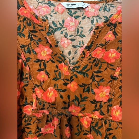 Sonoma Floral Corduroy V-Neck Plus Size Blouse Size 0X - Picture 11 of 13